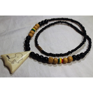 African Map In Triangle Pendant On Black, Brown & Rasta Color Beads Necklace
