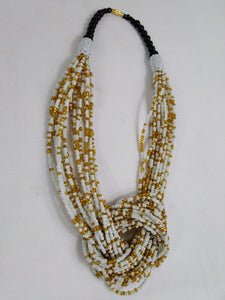 Elegant White & Gold Knotted Beads Necklace