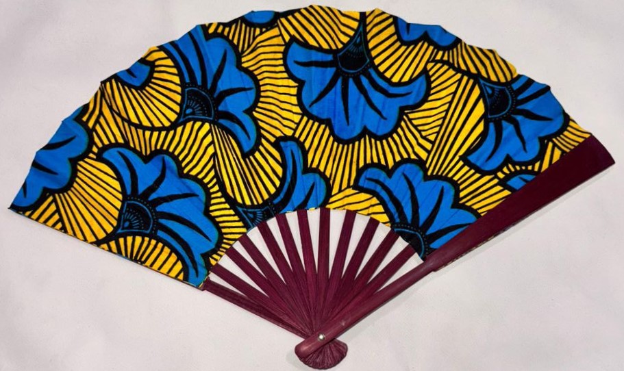 Blue and Yellow Ankara Hand Fan