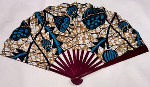 Blue and Beige Ankara Hand Fan