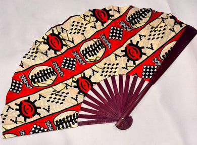 Red and Beige Ankara Hand Fan