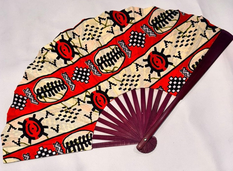 Red and Beige Ankara Hand Fan