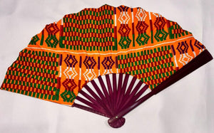 Orange Patterned Ankara Hand Fan