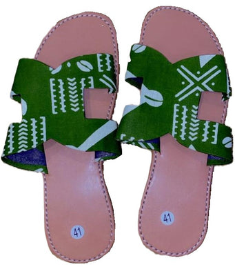 Flip Flops with Green and White Strap