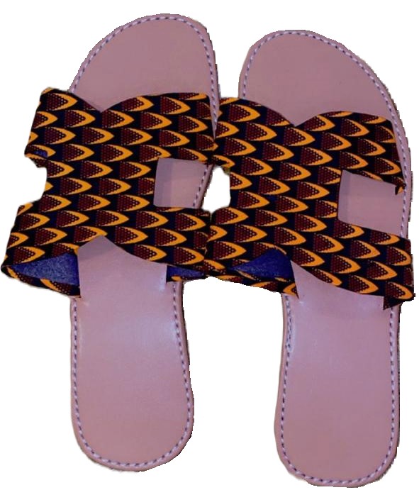 Flip Flops with Brown Ankara Strap