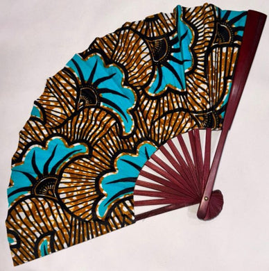 Blue and Brown Ankara Hand Fan