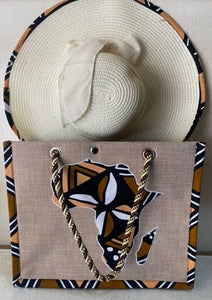 Brown Ankara Print with Light Background Sun Hat and Summer Handbag Set