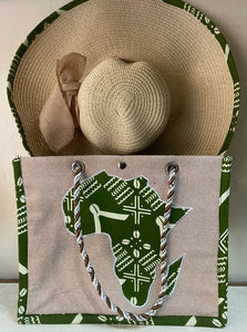 Green Ankara Print with Light Background Sun Hat and Summer Handbag Set