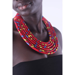 Stylish Red Colorful African Ankara Wax Print Necklace