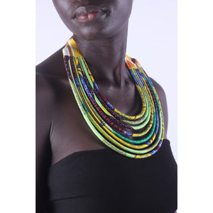 Stylish Yellow & Green Colorful African Ankara Wax Print Necklace