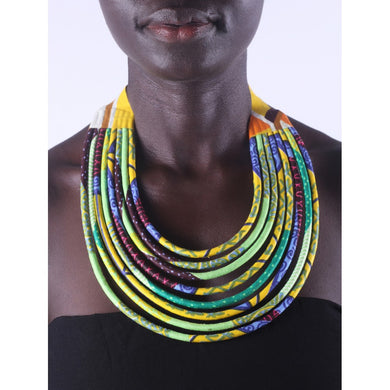 Stylish Yellow & Green Colorful African Ankara Wax Print Necklace