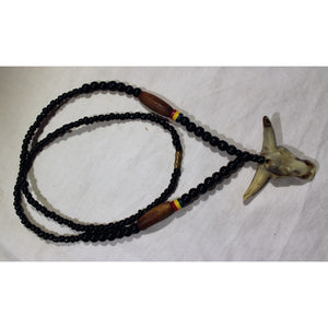 African Bull Head Pendant On Black & Multi Colour Beads Necklace