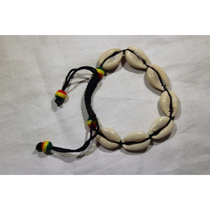 African Cowrie Shells Bracelet With Rasta Color Beads
