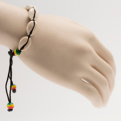 African Cowrie Shells Bracelet With Rasta Color Beads