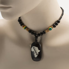Load image into Gallery viewer, African Map Pendant On Black &amp; Rasta Color Beads Necklace