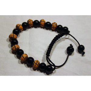 African Black & Brown Beads Bracelet With Cultural Carving