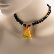 Load image into Gallery viewer, African Map In Triangle Pendant On Black &amp; Rasta Color Beads Necklace