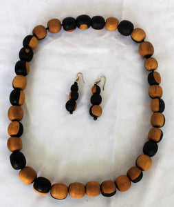Rare Ebony Wood Necklace & Ear Ring Black & Brown
