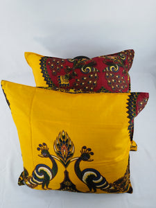 Small Red Peacock Ankara Style Cushion - Set of 2