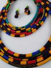 Load image into Gallery viewer, Stylish Dark Colourful African Ankara Wax Print Necklace &amp; Earrings Combo