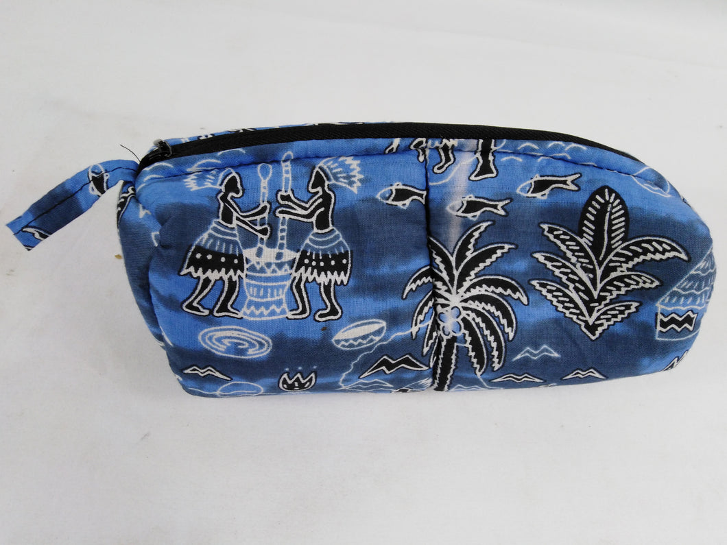 African Authentic Ankara Blue Fishing Village Pouch