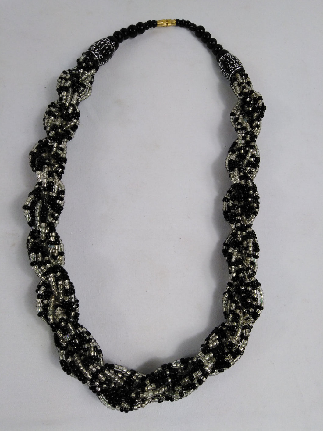 Elegant Black & White Knotted Beads Necklace