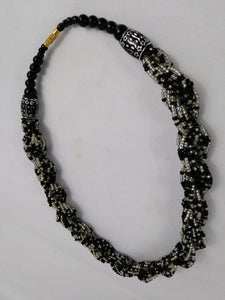 Elegant Black & White Knotted Beads Necklace