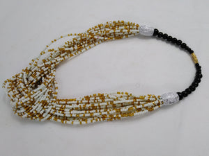 Elegant White & Gold Knotted Beads Necklace
