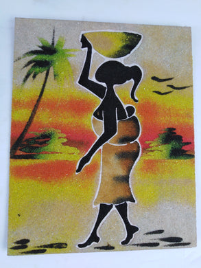 African Village Woman Sand Painting