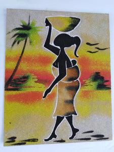 African Village Woman Sand Painting