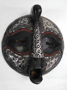 African Round Head Black & Silver Mask