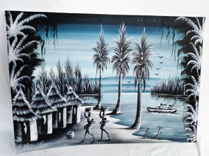 African Village Noire Canvas Acrylic Painting