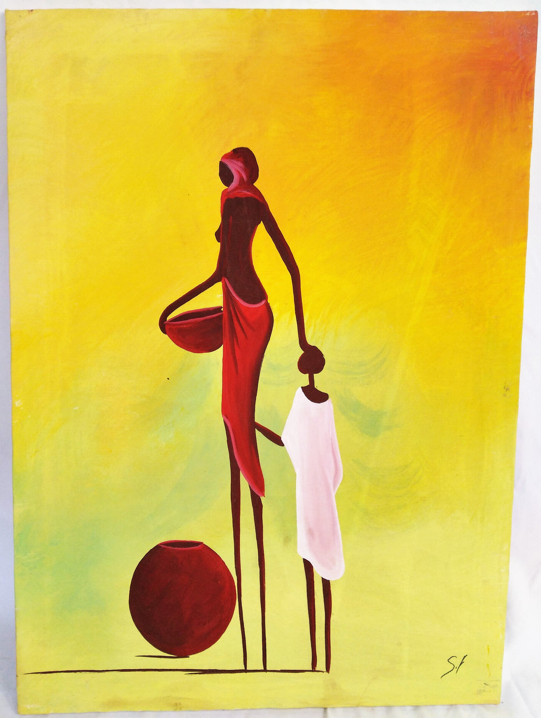 African Mother & Child Canvas Acrylic Painting