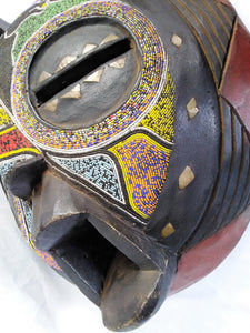 Giant Circle Beaded Colourful Wooden Mask