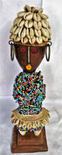 Load image into Gallery viewer, Lady In Cowry Shell Hat Colourful Beaded Wooden Poupe